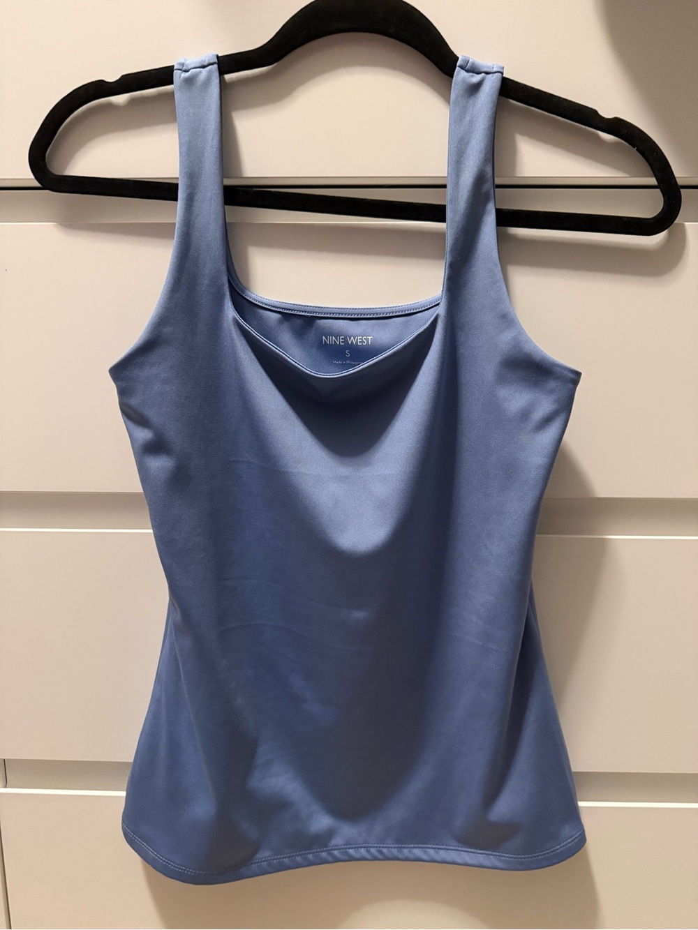 Nine West Blue Satin Square Neck Tank Top Size S
